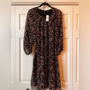 Ann Taylor Floral Tie Waist Sheer Lined Long Sleeve Dress - NWT